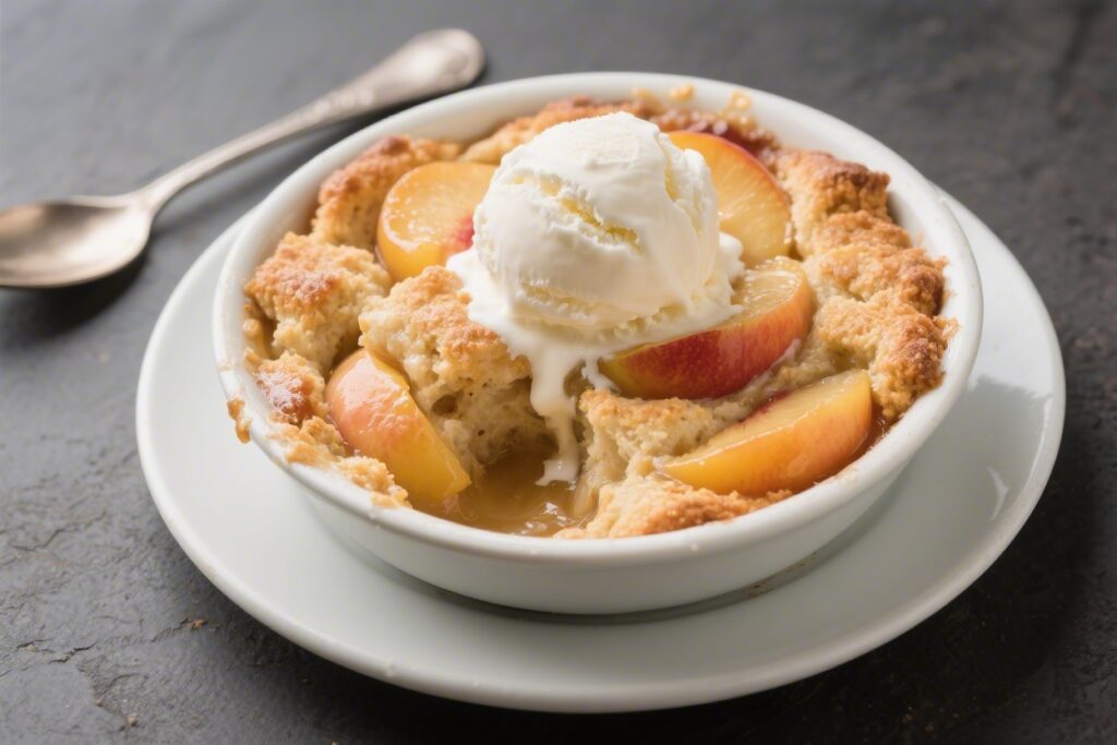 Classic Peach Cobbler With Vanilla Ice Cream - Comforting, Juicy, and Easy