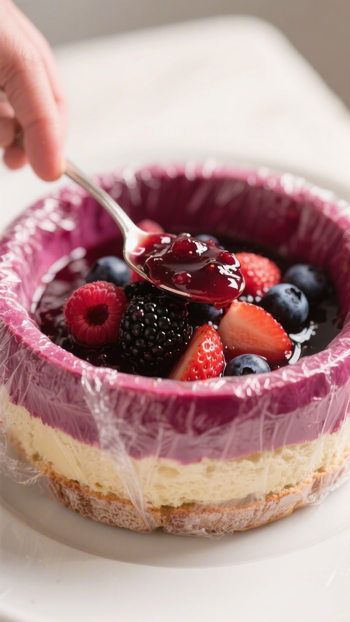 Close-up process detail of the pudding basin being lined and layered: tight, gap-free bread shell al