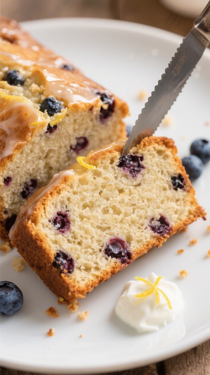 Close-up slice moment of the finished loaf on a small white plate: one thick slice cut cleanly with 