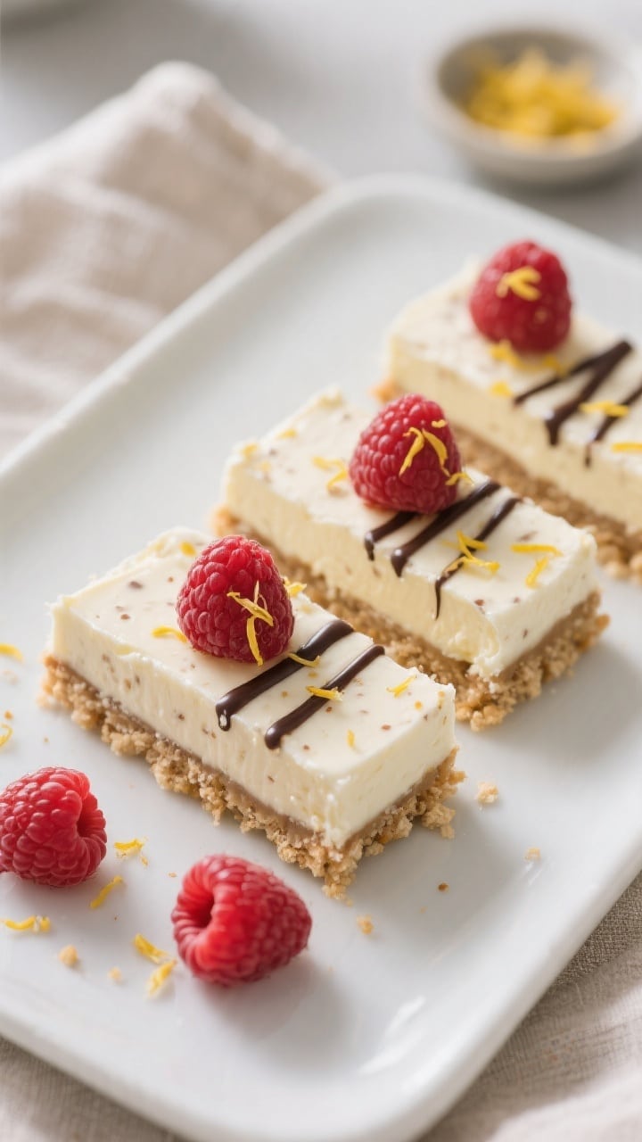Close-up, three-quarter angle of sliced Keto Cream Cheese Dessert Bars neatly arranged on a matte wh