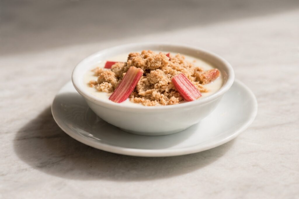 Rhubarb Crumble With Custard