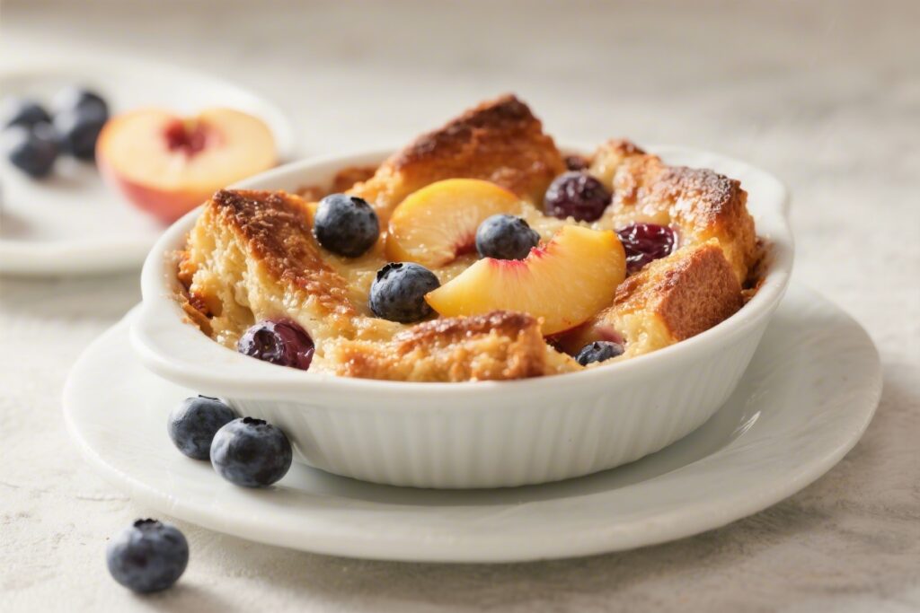Peach & Blueberry Summer Bread Pudding