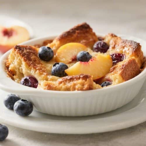 Peach & Blueberry Summer Bread Pudding