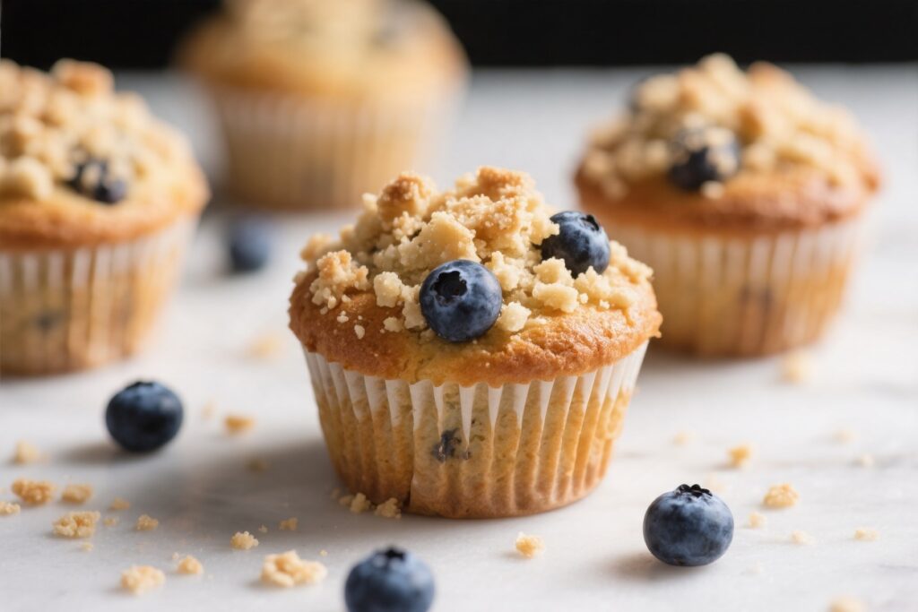 Buttery Crumble Topped Blueberry Muffins