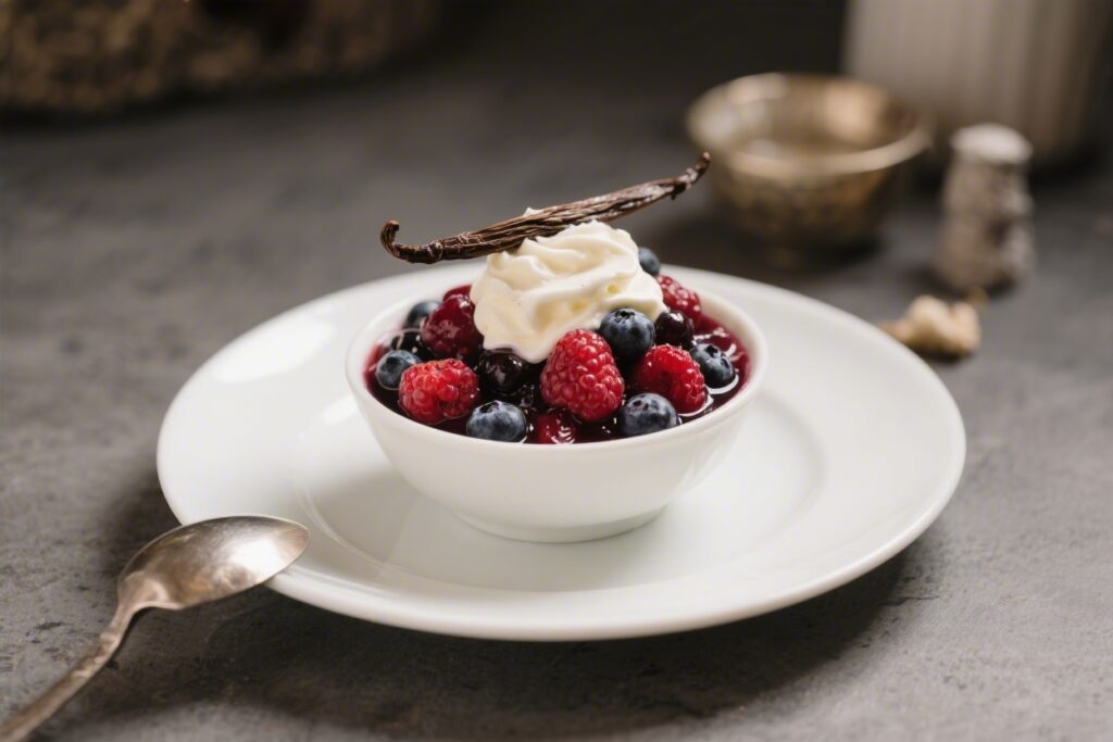 Simple Mixed Berry Compote with Vanilla Cream