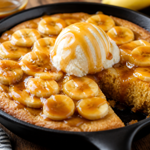 Quick Banana Skillet Cake With Caramel