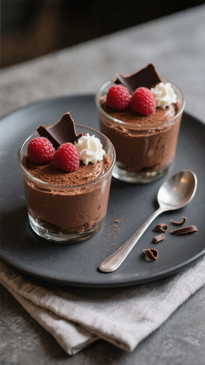 Final plated overhead shot: Restaurant-quality presentation of keto chocolate dessert mousse portion