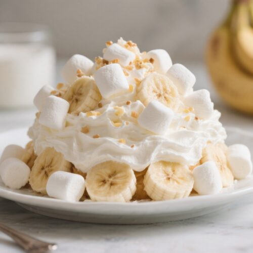 Banana Fluff Dessert With Marshmallows and Cream