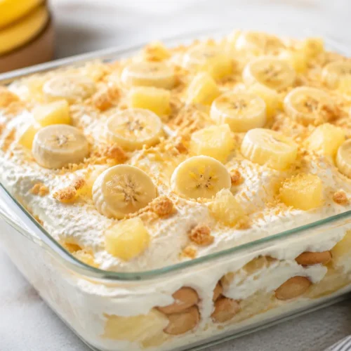 Banana Fluff Dessert With Pineapple and Cream