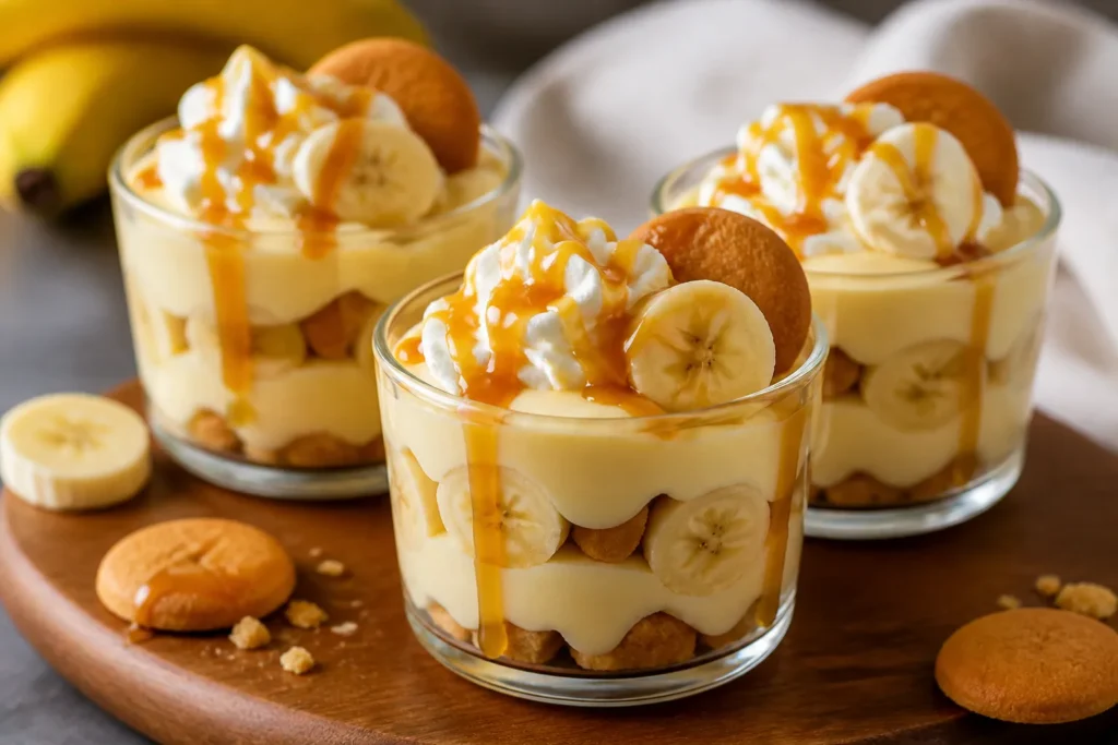Banana Pudding Dessert Cups With Caramel Drizzle