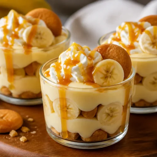 Banana Pudding Dessert Cups With Caramel Drizzle