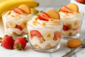Banana Pudding Dessert Cups With Fresh Strawberries