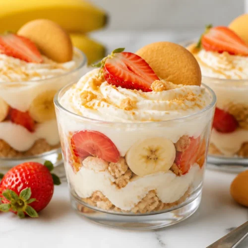 Banana Pudding Dessert Cups With Fresh Strawberries