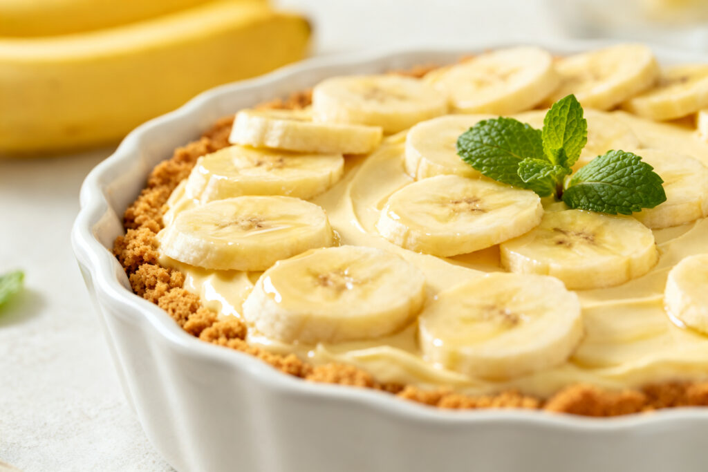 No Bake Banana Split Dessert with Biscuit Crust